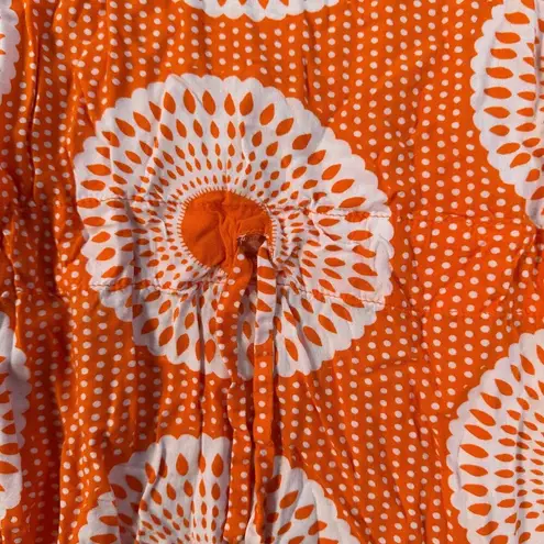 Orange Swim Coverup Tunic One Size Drawstring Orange White Hand Made Rayon Flowy