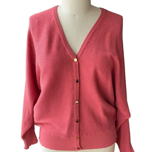 Tahari NWT ~ NORDSTROMS Terracotta Rose Gold Buttons Cardigan Sweater ~ LARGE