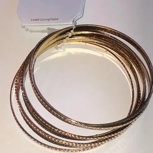 Elegant Mixed Metals Gold Tone Brass Boho Bangle Set
