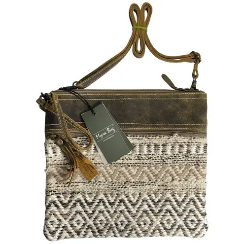 Myra NWT Contentment Canvas Leather Rug 10 x 12 Crossbody Shoulder Bag Tan