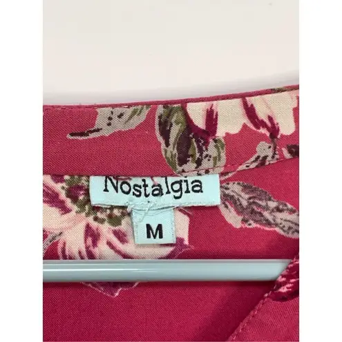 Nostalgia Women's Red Floral Flounce Sleeve V