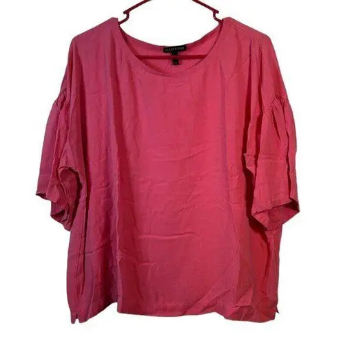 Eileen Fisher  100% Silk Bell Sleeves Fuschia Oversize Blouse Small GUC #0997-OAK
