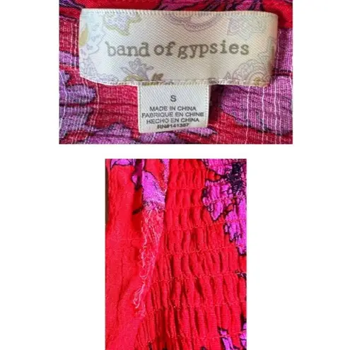 Band of Gypsies  Hi Low Dress Small Red Pink Flowers Stretch Waist Festive READ