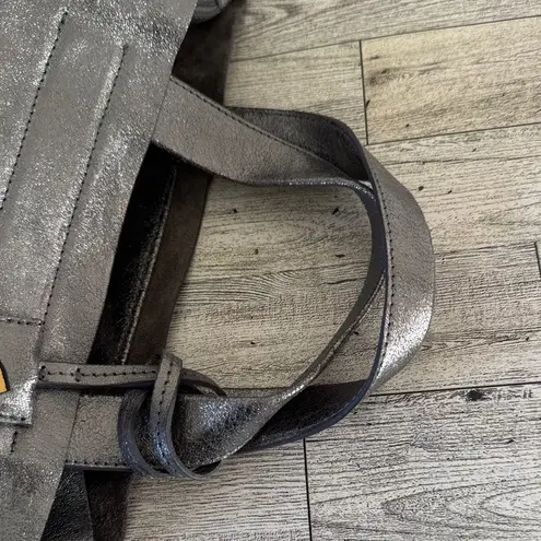 Furla Metallic Silver Leather Tote Bag EUC