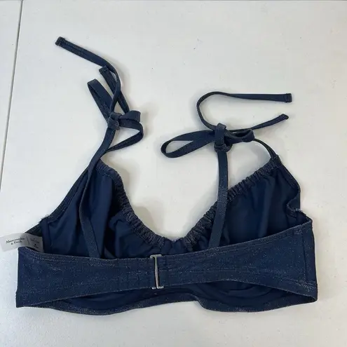 Abercrombie & Fitch  Sz M Curve Love Tie Strap Underwire Bikini Top Blue Sparkly