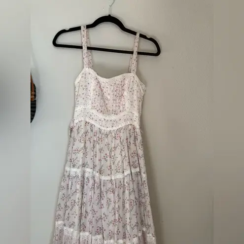 Gunne Sax Vintage 1970s Jessica McClintock Floral Strap Tie Maxi Dress, Size 7