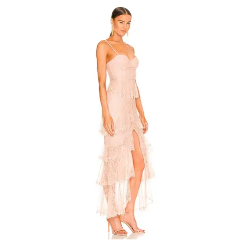 Majorelle Zelda Fitz Gown Nude Lace Ruffle High Slit Corset Bustier XS