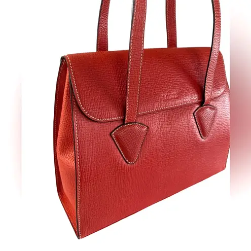 Loewe Red Textured Leather Shoulder Tote Bag Vintage Spain Authentic Luxury