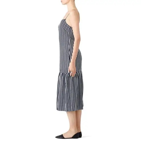 Elizabeth and James Jewel Midi Dress Women's 10 Navy White Striped Shift Ruffle
