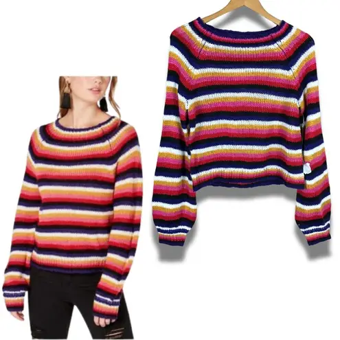 Crave fame Multi Color Striped Fluffy Sweater NWT Medium