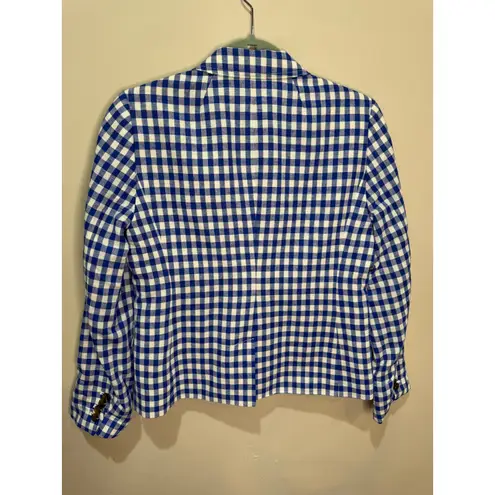 J.Crew Blue & White Gingham Campbell Blazer Size 10P Linen Cotton