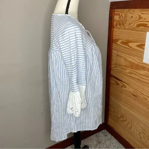 Soiéblu Soieblu Blue White Stripe Lace Up Tassel Eyelet Sleeve Top Blouse Small