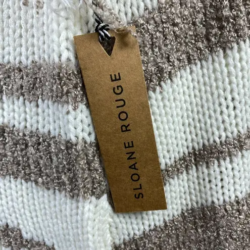 Sloane Rouge Sweater XS Fringe 3/4 Sleeve Wool Blend Striped Open Knit White