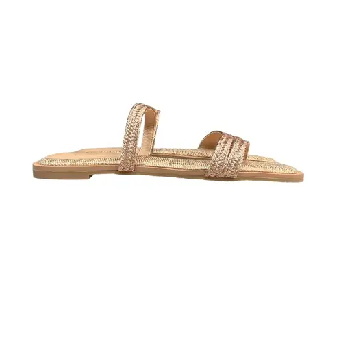 Jewel Badgley Mischka Anthropologie Helena Flat Sandal Size 8.5 Rose Gold NWB Pink