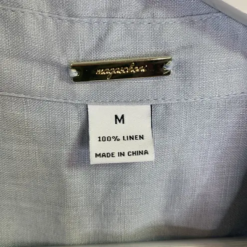 Magaschoni Women’s 100% Linen Ocean Blue Tunic Blouse Top Pockets W-287 Sz M