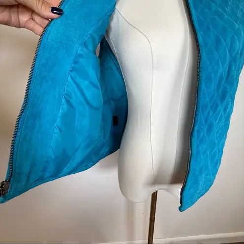 Revue Quilted Blue Suede Vest Pockets Front Zipper 100% Leather Women’s Size 10