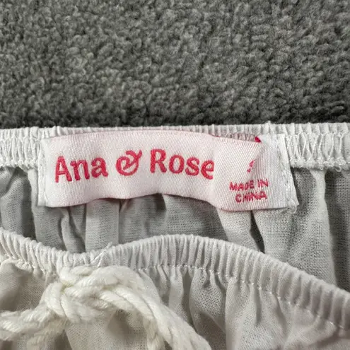 Ana & Rose Off Shoulder Embroidered Tunic Top Size Small White/Navy Blue Tassel White