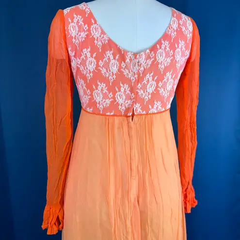 Vintage 60s/70s Orange Creamsicle Lace Maxi Dress