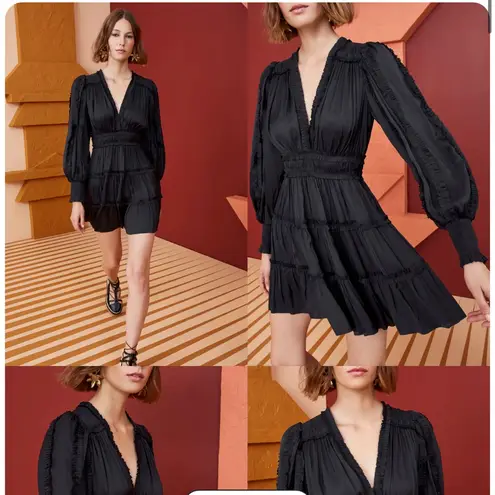 Ulla Johnson Amara Dress In Noir Ruffle Tiered Mini Cocktail Size 8