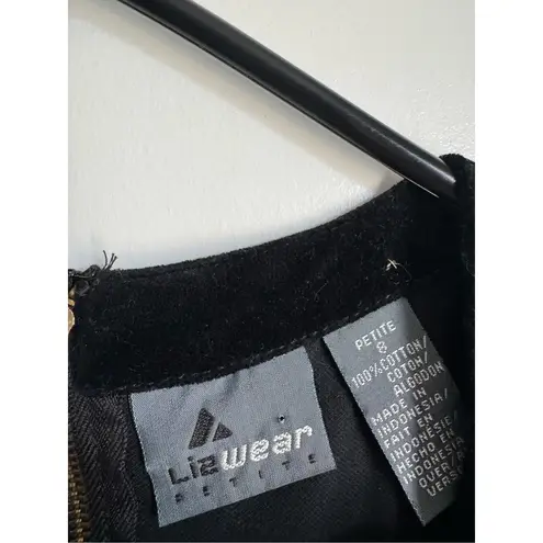 90s Vintage Lizwear Velvet Denim 100% Cotton Scoop Neck ALine Dress sz 8 Petite Black