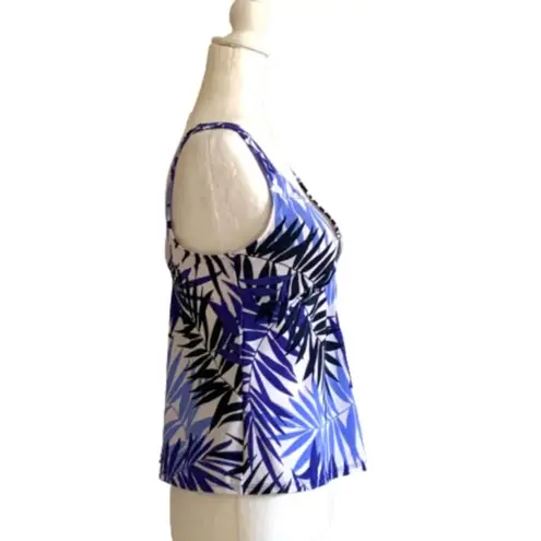 Jantzen Classics Tankini Swim Top Blue White Fern Print Swimsuit Top Size 10 NEW
