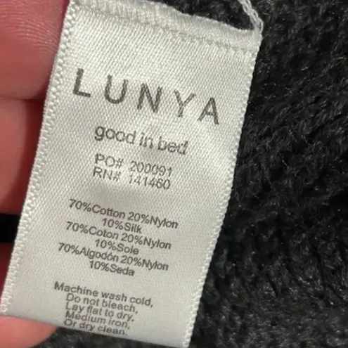 Lunya Good in Bed Waffle Sweater Cotton Silk Henley Onyx Front Button Heavy Knit Gray Size M