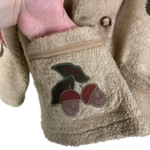 Vintage 90s Teddi Women’s Size Small Tan Fleece Fall Leaves Jacket Cottagecore