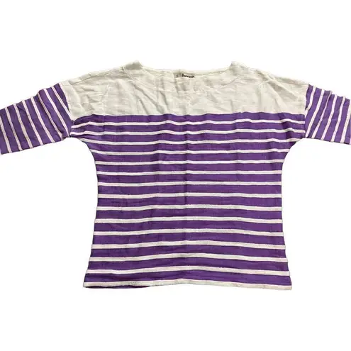 Lemlem purple white striped quarter sleeve merino blend shirt small