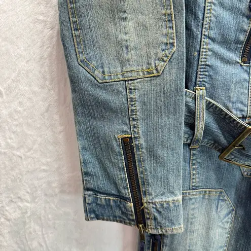 Akademiks AKDMKS Y2K Denim Patchwork Graffiti Coveralls Jumpsuit Flightsuit HipHop Belted