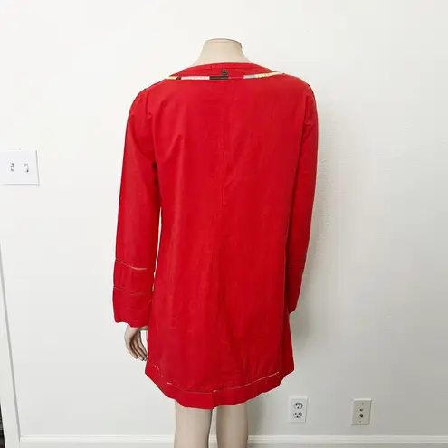 prAna [] Red Embroidered Lahela Coverup Tunic Mini Dress Long Sleeves Sz Medium M