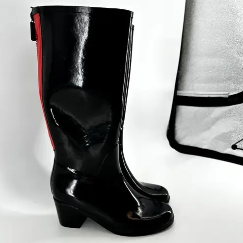 Kate Spade  Knee High Rain Boots Heeled Zip Rubber Waterproof Red Black 9