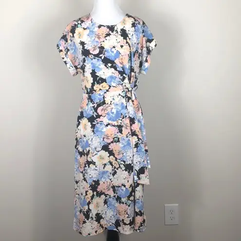 Bobeau Floral Dress Cap Sleeve Side Tie