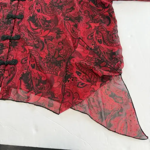 Maggie Barnes Red Black Paisley Glitter Sheer 3/4 Sleeve Button Blouse Size 5X
