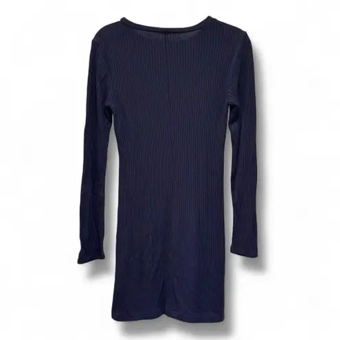 Reformation Jeans Ribbed Bodycon Mini Sweater Dress XS Long Sleeve Navy Blue