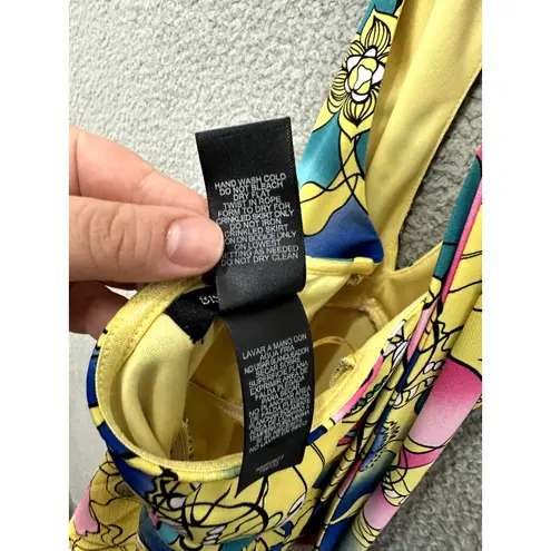 Bisou Bisou Halter Mini Dress S Yellow Pink Blue Floral Retro Mod Y2K Festival