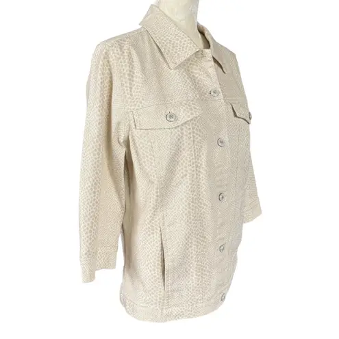Denim & Co cream colored spotted collared 3/4 sleeve jacket size small