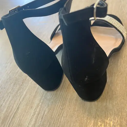 Top Moda Womens Black Rhinestone Block Heels - 6.5