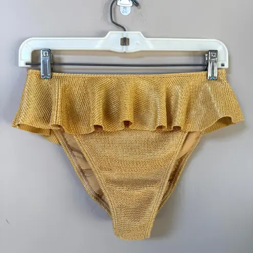 NWOT Montce Goldie Tamarindo Ruffle Bikini Bottoms w/ Hygenic liner size Large Gold