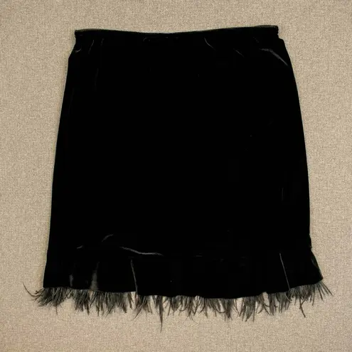 Vintage Victor Costa Velvet Feather Trim Skirt Black Size XL