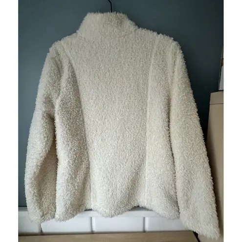 J.Jill Women's Size M Cozy Ivory Faux Sherpa Fuzzy Fleece Zip Up Jacket NWOT White Size M