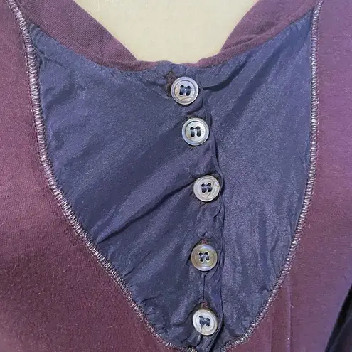 Johnny Was Pete and Greta Cotton Silk Long Sleeve Top Purple Navy Blue Buttons Size Large