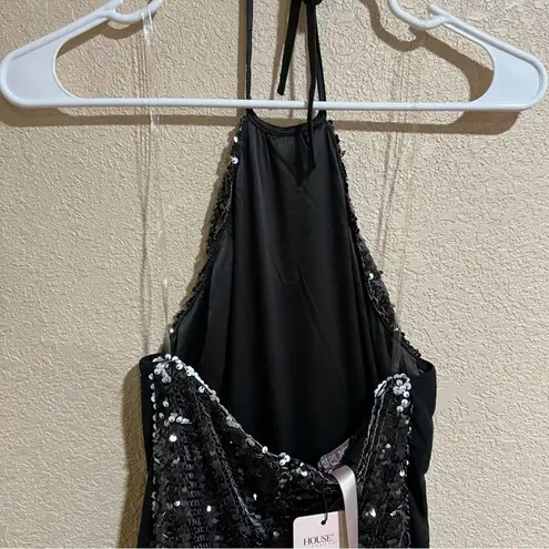 House Of CB NWT  Reia black white sequins halter jumpsuit