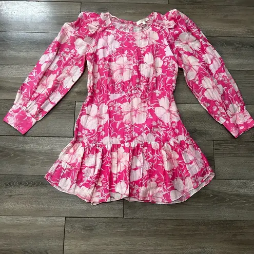 Love Shack Fancy NWT Pink  Floral Cotton Silk Teyana Mini Dress Holiday Sun Fuschia