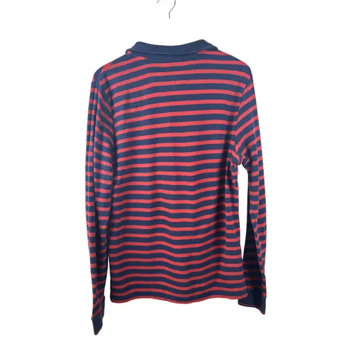 LL Bean Women's M Long Sleeve Striped Quarter Zip Pullover Shirt Navy Red Cotton Blue Size M