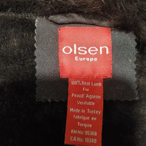 Olsen Europe Womens Lamb Fur Coat Size 10 Brown Shearling Button Closure Turkey