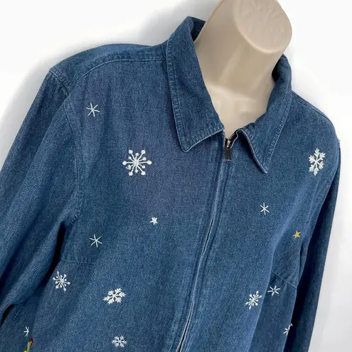 Fashion Bug Vintage  Blue Jean Christmas Snowman Zip Front Jacket Womens 14/16 W