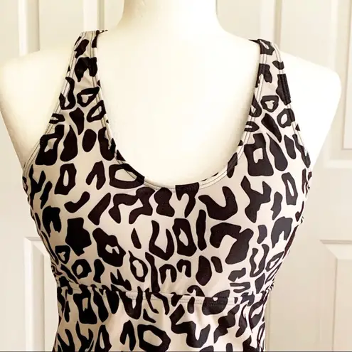 Esprlia Tankini Animal Print Black Cream Crisscross Straps Side Tie Swim Medium