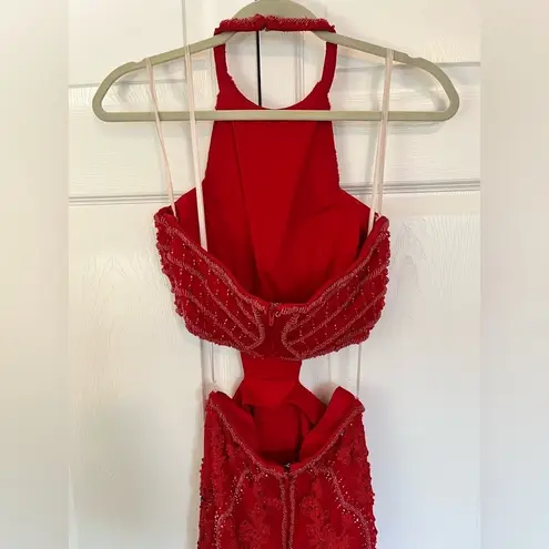 Red Beaded Rachel Allan Long Prom Dress Size 6