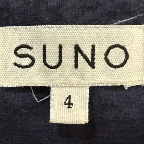 SUNO Floral Embroidered Navy Boho Babydoll Women's Top Size 4 Blue