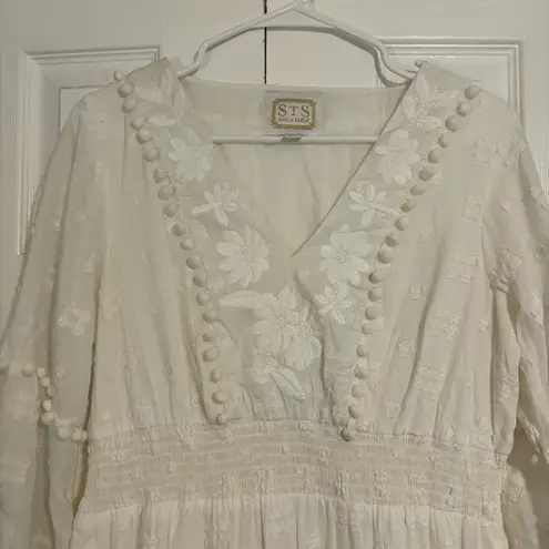 Sail To Sable Embroidered Pom Pom Midi Dress White